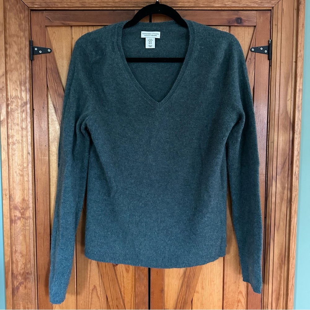 Adrienne Vittadini 100% 2-Ply Cashmere Teal V-Neck Sweater